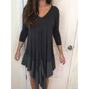 Asymmetrical Charcoal Grey V Neck Dress